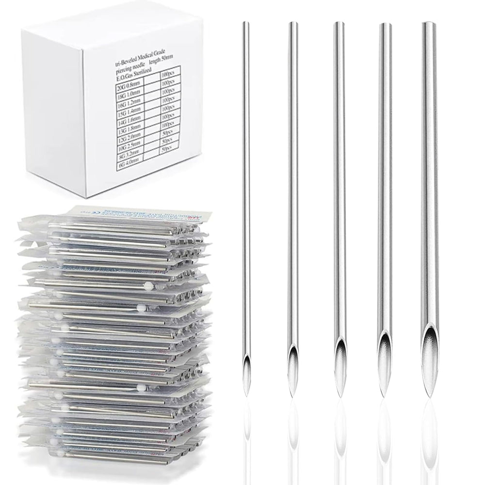 Yugui 100pcs piercing needles kit in mixed gauges for versatile body piercings.