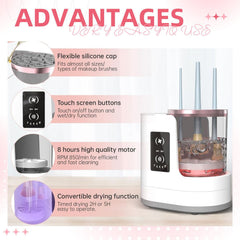 Yuliana cleaner dries brushes quickly, reducing wait time between applications.