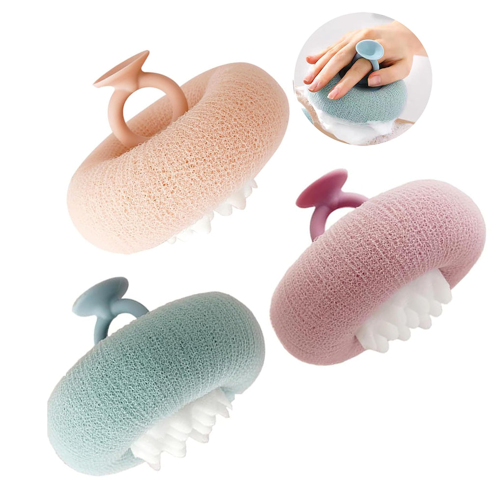 YUMMIS sunflower bath ball soft sponge close-up showing gentle cleansing and rich foam.