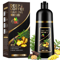YUOLITA 4-in-1 dark brown dye shampoo bottle shows color‑depositing and nourishing care