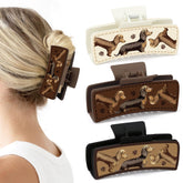 Yussti dachshund clips brown-offwhite pack for secure all-day hair styling.