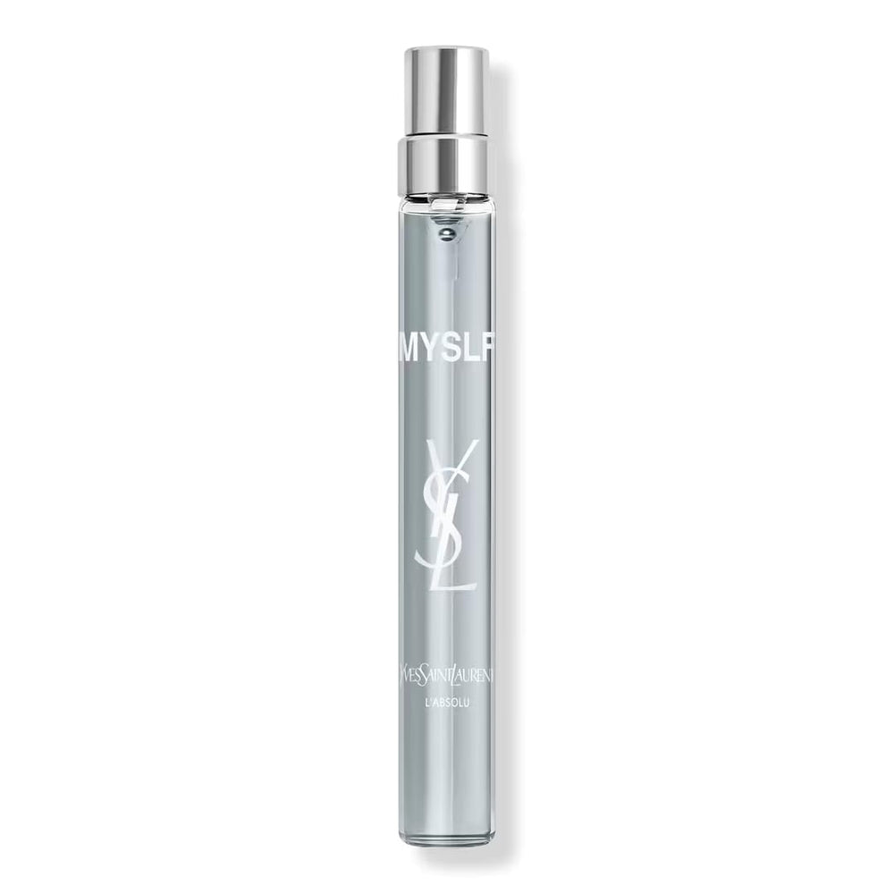 Yves Saint Laurent Myslf Absolu travel spray bottle for on-the-go fragrance touch-ups.