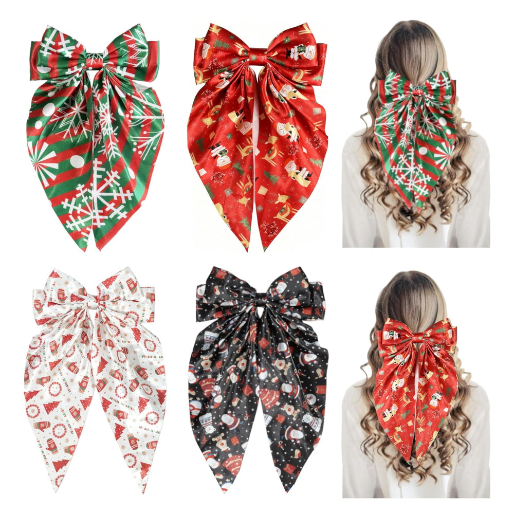 YWAOAIJD christmas satin bow clip with snowman pattern for festive hair decoration