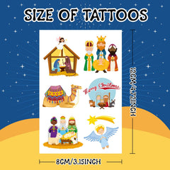 YYMYMGJ Nativity tattoos packaging showing 12 sheets ready for gifting.