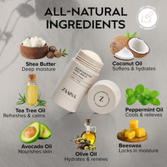 ZAAINA Intensive Heel Balm Stick applied to dry heel for smoother skin.