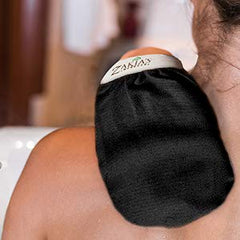 Zakia's Morocco Kessa glove highlights microdermabrasion texture for gentle exfoliation.