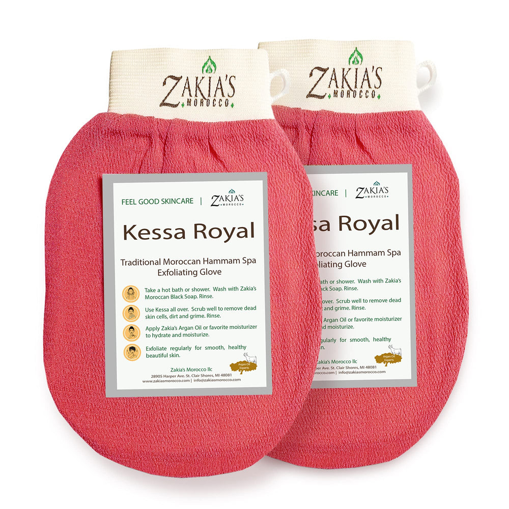 Zakia's Morocco Original Kessa Exfoliating Glove pink pack with 2pcs for at-home exfoliation