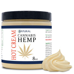 Zatural Hemp Hot Cream bottle pouring for warming massage.