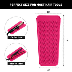 ZAXOP hotpink pouch in use with flat iron for safe cooling.
