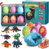 Zeewoo bath bombs six-pack with colorful colors and hidden dinosaur toys for sparkling baths.