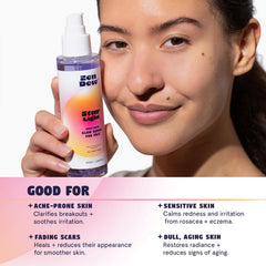 Zen Dew Star Light serum texture shown as smooth, quick-absorb swirls.