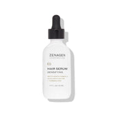 Zenagen Densifying Hair Serum bottle shows lightweight non-greasy formula for all hair types.