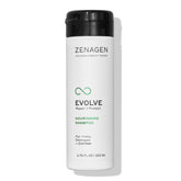 Zenagen Evolve Shampoo bottle close-up offering color-safe nourishment for damaged hair.
