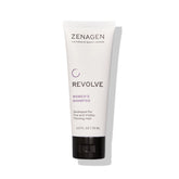 Zenagen Revolve bottle closeup shows plant-based formula for fuller-looking hair.
