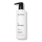 Zenagen Revolve shampoo bottle shows plant-based formula for fuller-looking hair.