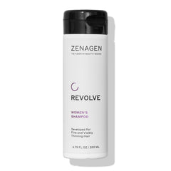 Zenagen Revolve Womens Thickening Shampoo bottle shows a plant-based formula for fuller-looking hair