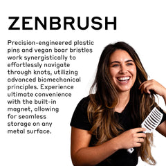 Zenagen Zen Brush White scalp-massage view showing soothing action on the scalp.