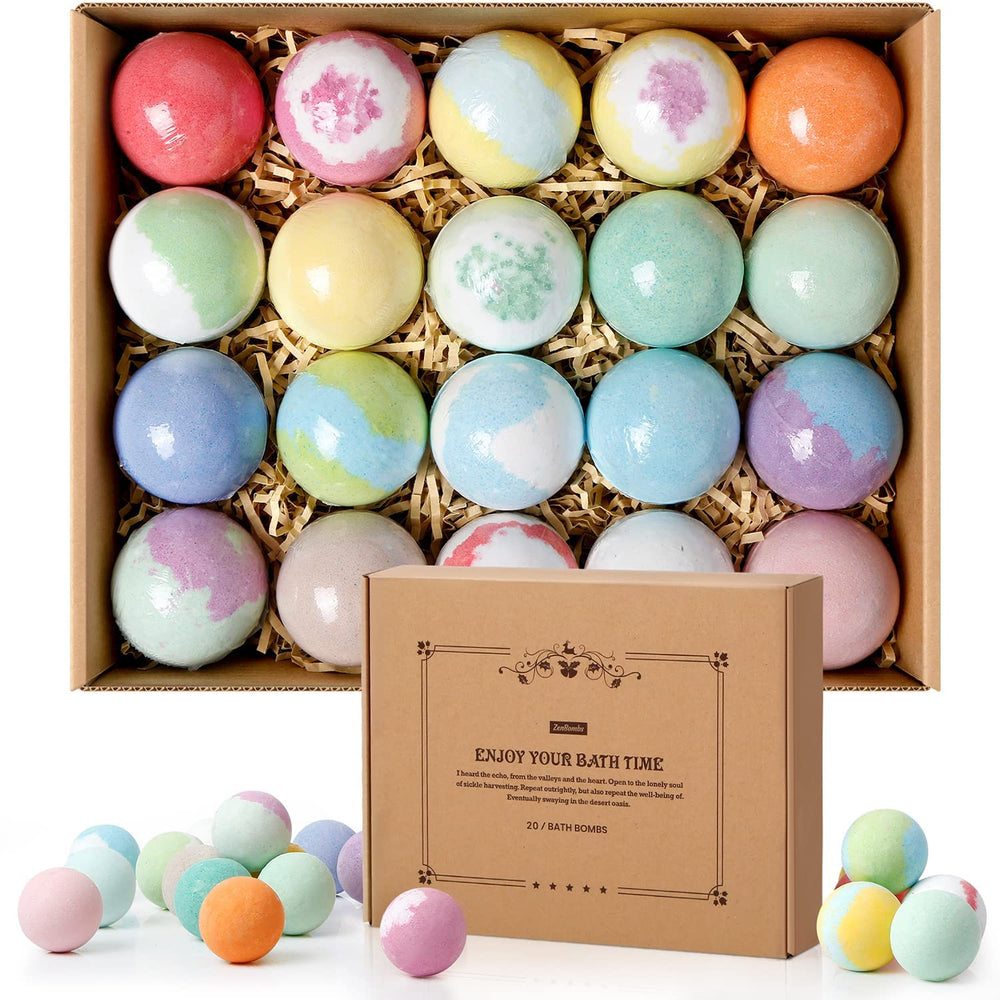 ZenBombs bath bombs set features 10 scents in gift-ready packaging for easy gifting.