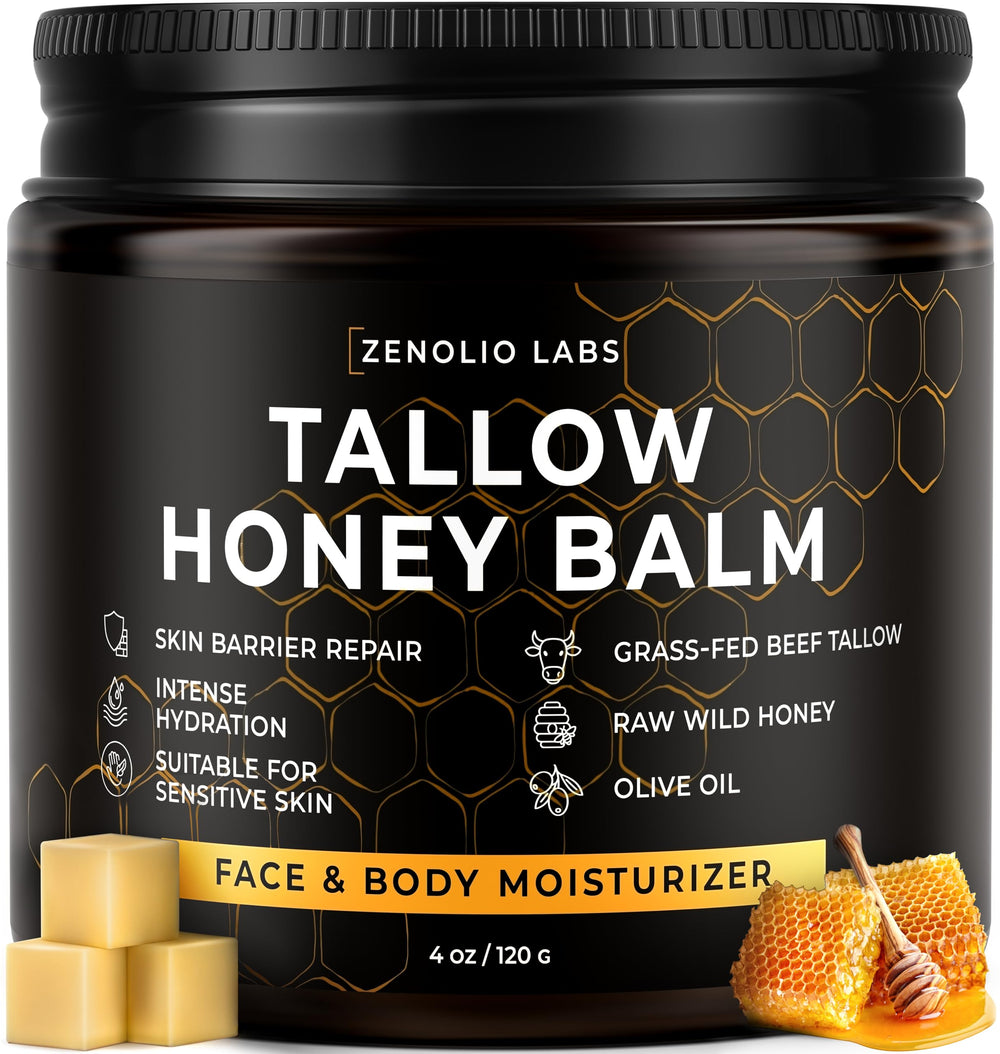 Zenolio Labs beef tallow face jar closeup highlighting natural nourishment for sensitive, dry skin