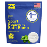 Zensah sport recovery bath bombs packaging highlights magnesium salt blend for muscle relief