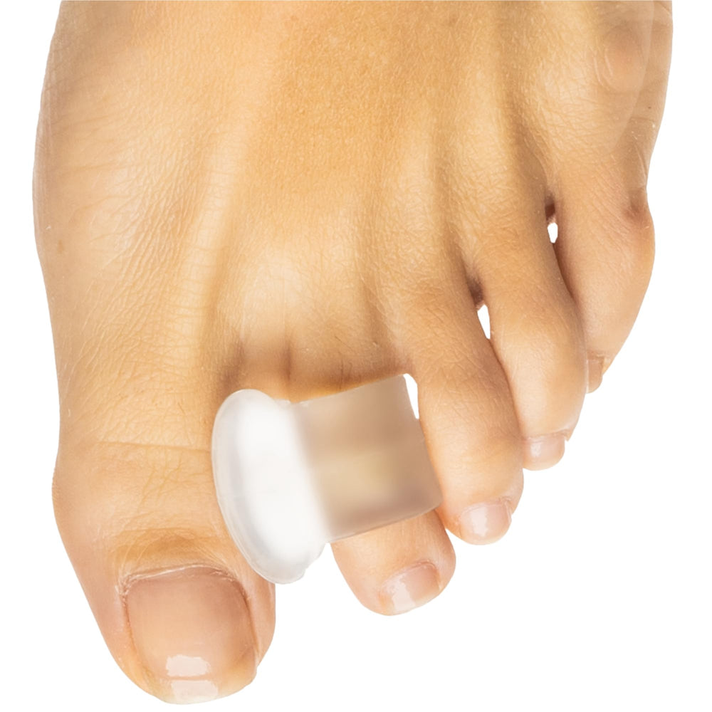 ZenToes firm gel toe separator 4-pack worn with shoes for steady toe realignment.