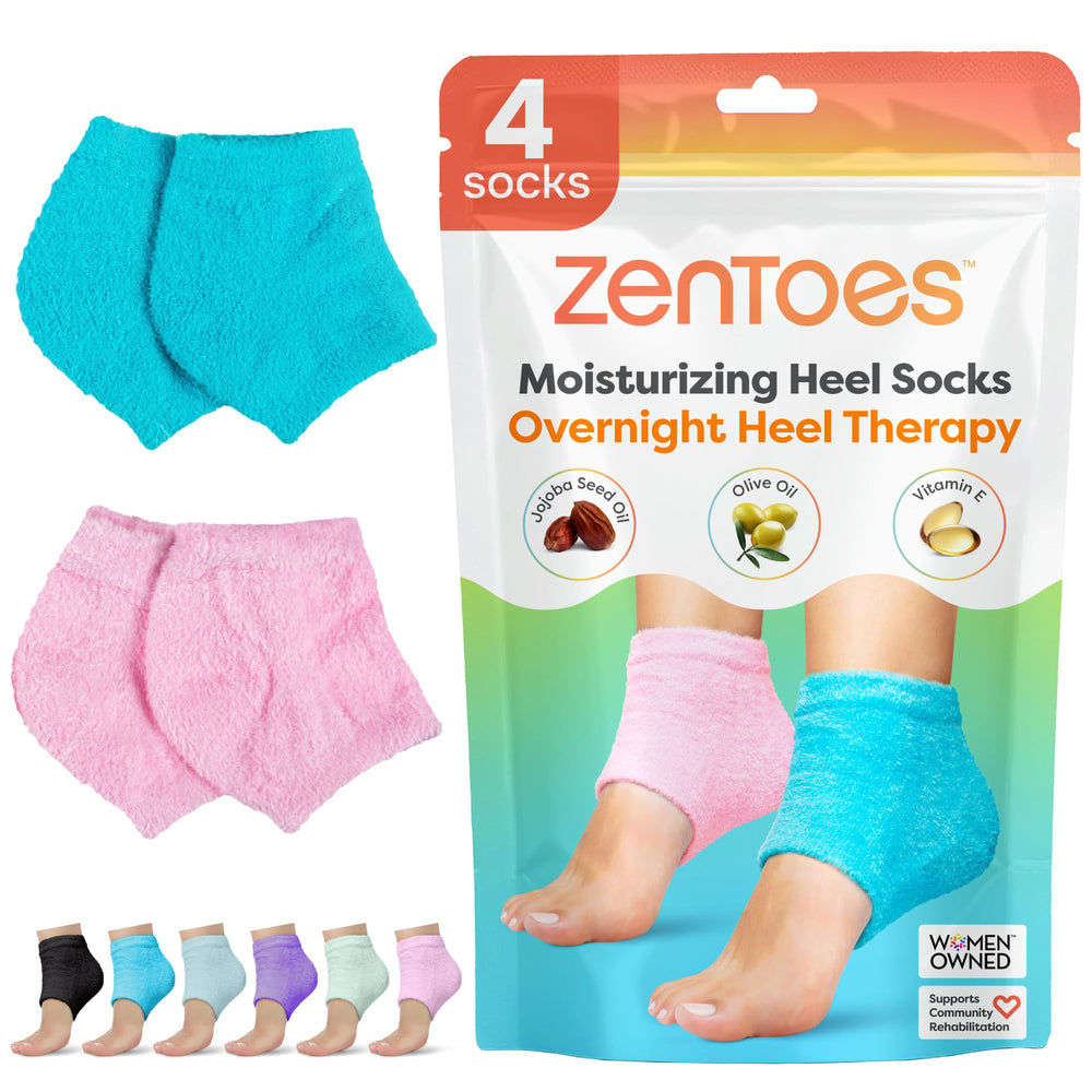 ZenToes moisturizing socks-packaging for at-home spa hydration.