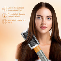 Zephblow smoothing brush reduces frizz for smoother, shinier results.