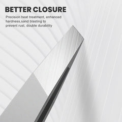 ZERNBER stainless steel precision eyebrow tweezers flat close-up tip showing etched grip