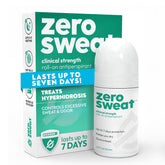 ZeroSweat deodorant bottle demonstrates long-lasting underarm protection for all-day dryness.