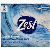 Zest Ocean Breeze Bar Soap three-bar pack with refreshing lather for daily cleansing