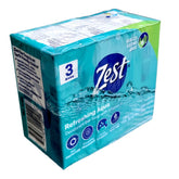 Zest Refreshing Aqua Bars pack showcases three 4 oz bars delivering a hydrating cleanse.