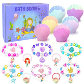 ZETONBNN Mermaid Bath Bombs with shell shape and surprise jewelry inside for kids' bath time