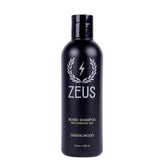 ZEUS Beard Shampoo bottle with sandalwood for daily cleanse and conditioning