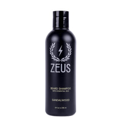ZEUS Beard Shampoo bottle with sandalwood for daily cleanse and conditioning