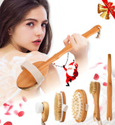 Zeutch premium dry brushing body brush set long handle close-up showing comfortable reach and exfoliation