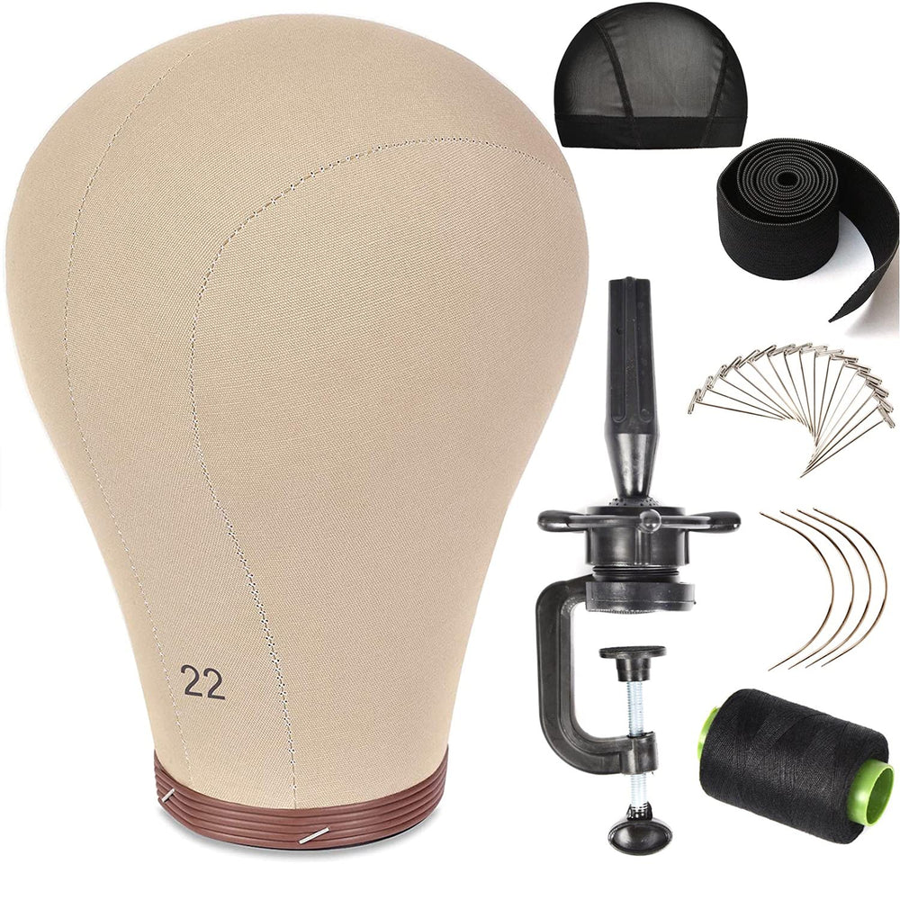 ZGCYSMHT cork canvas wig head base in brown supports precise styling