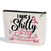 ZHAMEN breast cancer survivor makeup bag front view with roomy interior for cosmetics and necessities.