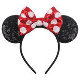zhezesmila mouse ears headband front sequin polka-dot bow for party selfies.