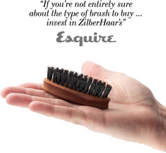 ZilberHaar soft boar bristles beard brush close-up demonstrating gentle detangling and product distribution.