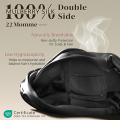 ZIMASILK bonnet shows adjustable elastic band for secure sleep fit