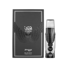 Zimaya Itqan Noir close-up on label highlights premium base notes and longevity.