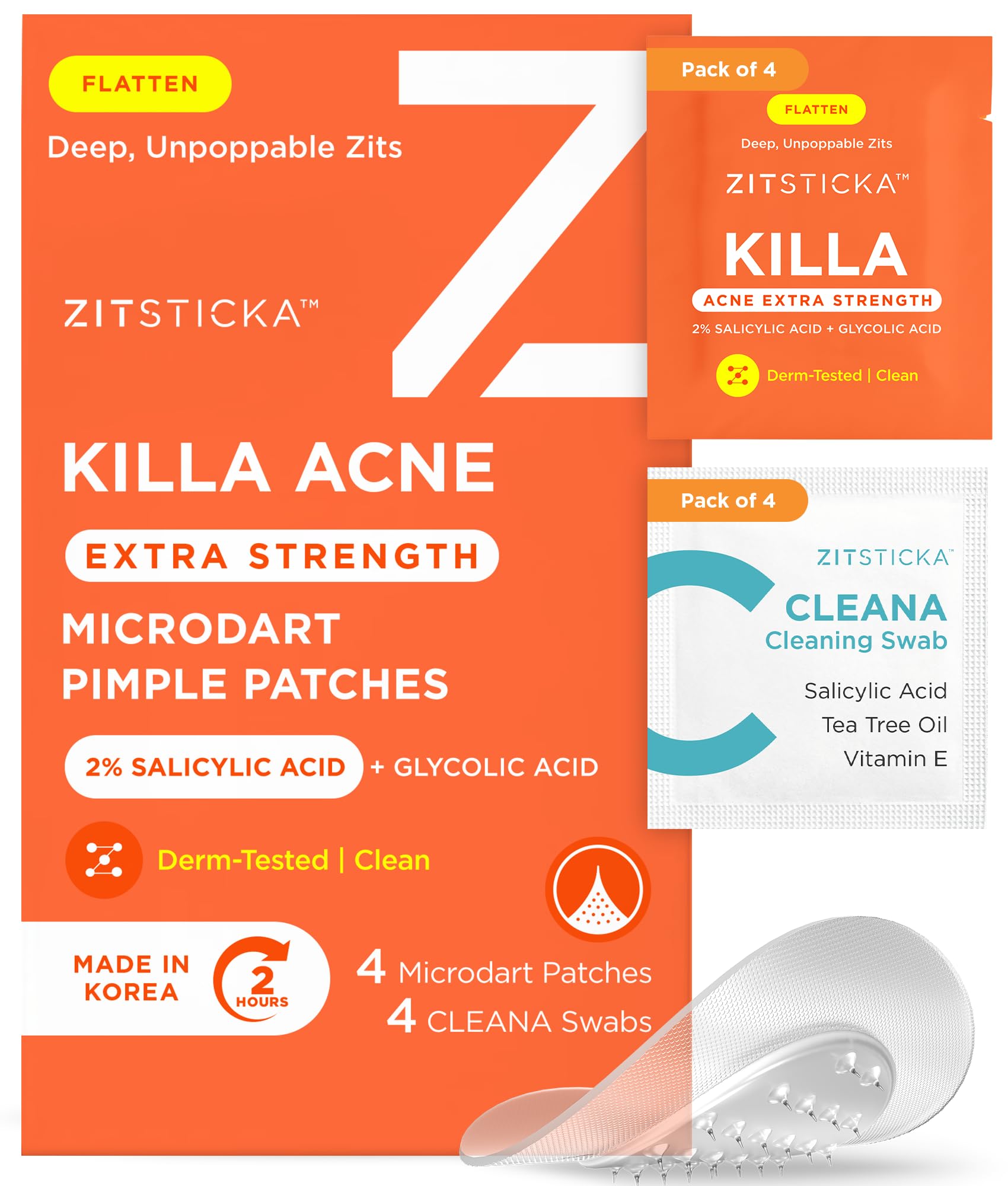 ZitSticka Killa extra-strength patch on a pimple showing microdart delivery for fast relief