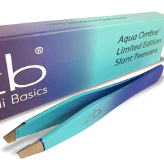 Zizzili Basics tweezers aqua-ombre slant close-up for precise brow shaping