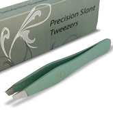 Zizzili Basics tweezers in Sage finish showcase surgical-grade steel for precise grooming tasks.