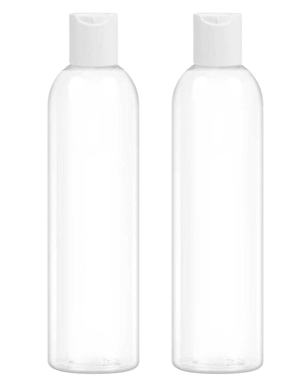 ZLEVEAYN 2-pack 8oz clear bottles with disc caps, front view for easy dispensing.