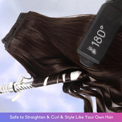 ZNXDJXE dark brown 18 inch clip-in extensions in use demonstrate instant length.
