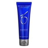 ZO SKIN HEALTH Dual Action Scrub bottle closeup shows gentle exfoliation for smoother skin.