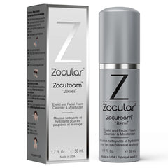 Zocular ZocuFoam bottle offering gentle eyelid cleansing for daily hygiene.
