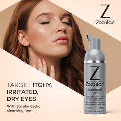 Close-up of Zocular ZocuFoam foam lather for safe eyelid care.