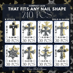 ZOKLU cross nail charms with 3D metallic finish add depth to nails.
